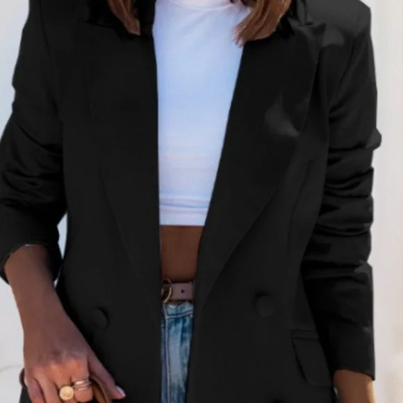 Black Double-Breasted Women's Blazer - Picture 3 of 6